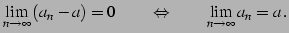 $\displaystyle \lim_{n\to\infty}\left(a_{n}-a\right)=0 \qquad \Leftrightarrow \qquad \lim_{n\to\infty} a_{n}=a\,.$