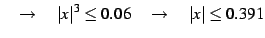 $\displaystyle \quad\to \quad \vert x\vert^3\leq 0.06 \quad\to \quad \vert x\vert\leq 0.391$