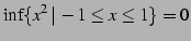 $\displaystyle \inf \{x^2\,\vert\,-1\le x\le 1 \} = 0$