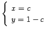 $\displaystyle \left\{ \begin{array}{l} x=c\\ y=1-c \end{array} \right.$