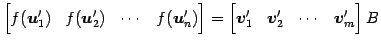 $\displaystyle \begin{bmatrix}f(\vec{u}'_{1}) & f(\vec{u}'_{2}) & \cdots & f(\ve...
...gin{bmatrix}\vec{v}'_{1} & \vec{v}'_{2} & \cdots & \vec{v}'_{m} \end{bmatrix} B$