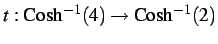 $\displaystyle t: \mathrm{Cosh}^{-1}(4)\to\mathrm{Cosh}^{-1}(2)$