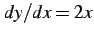 $ dy/dx=2x$