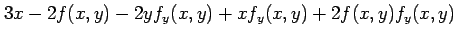 $\displaystyle 3x-2f(x,y)-2yf_y(x,y)+xf_y(x,y)+2f(x,y)f_y(x,y)$