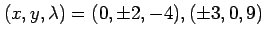 $\displaystyle (x,y,\lambda)= (0,\pm2,-4), (\pm 3,0,9)$