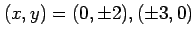 $\displaystyle (x,y)=(0,\pm2),(\pm 3,0)$