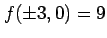 $ f(\pm3,0)=9$