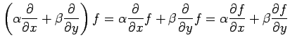 $\displaystyle \left( \alpha\frac{\partial}{\partial x}+ \beta\frac{\partial}{\p...
...l y}f = \alpha\frac{\partial f}{\partial x}+ \beta\frac{\partial f}{\partial y}$