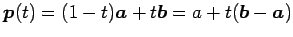 $\displaystyle \vec{p}(t)=(1-t)\vec{a}+t\vec{b}=a+t(\vec{b}-\vec{a})$