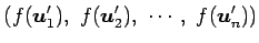 $\displaystyle \left(f(\vec{u}'_1),\,\, f(\vec{u}'_2),\,\, \cdots,\,\, f(\vec{u}'_n) \right)$