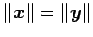 $ \Vert\vec{x}\Vert=\Vert\vec{y}\Vert$