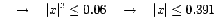 $\displaystyle \quad\to \quad \vert x\vert^3\leq 0.06 \quad\to \quad \vert x\vert\leq 0.391$