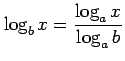 $ \displaystyle{\log_{b}x=\frac{\log_{a}x}{\log_{a}b}}$