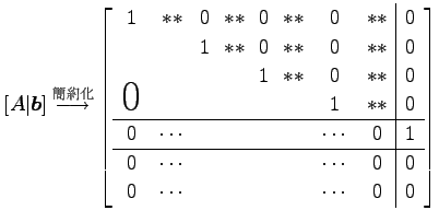 $\displaystyle [A\vert\vec{b}] \overset{\text{}}{\longrightarrow} \left[\b...
... & & &&& \cdots & 0 & 0 \\ 0 & \cdots & & &&& \cdots & 0 & 0 \end{array}\right]$