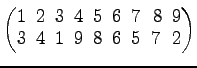 $ \begin{pmatrix}
1\! & \!2\! & \!3\! & \!4\! & \!5\! & \!6\! & \!7\! &
8\! & \!...
...3\! & \!4\! & \!1\! & \!9\! & \!8\!
& \!6\! & \!5\! & \!7\! & \!2
\end{pmatrix}$