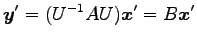 $\displaystyle \vec{y}'=(U^{-1}AU)\vec{x}'=B\vec{x}'$