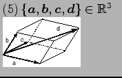 $\textstyle \parbox{3.8cm}{(5)$\,\{\vec {a},\vec {b},\vec {c},\vec {d}\}\in\mathbb{R}^3$\\
\includegraphics[width=2.5cm]{dokuritu5.eps}}$