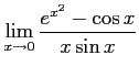 $ \displaystyle{\lim_{x \to 0}\frac{e^{x^2}-\cos x}{x\sin x}}$