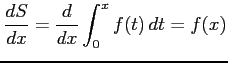 $\displaystyle \frac{dS}{dx}= \frac{d}{dx}\int_{0}^{x}f(t)\,dt= f(x)$