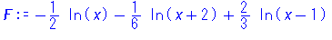 -1/2*ln(x)-1/6*ln(x+2)+2/3*ln(x-1)