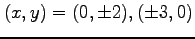 $\displaystyle (x,y)=(0,\pm2),(\pm 3,0)$