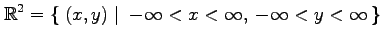 $\displaystyle \mathbb{R}^{2}=\left\{\left.\,{(x,y)}\,\,\right\vert\,\,{-\infty<x<\infty,\,-\infty<y<\infty}\,\right\}$