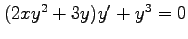 $ (2xy^2+3y)y'+y^3=0$