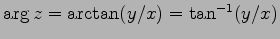 $ \arg z=\arctan(y/x)=\tan^{-1}(y/x)$