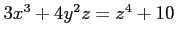 $ 3x^3+4y^2z=z^4+10$