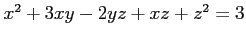 $ x^2+3xy-2yz+xz+z^2=3$