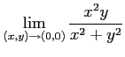 $ \displaystyle{\lim_{(x,y)\to(0,0)}\frac{x^2y}{x^2+y^2}}$