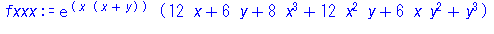 exp(x*(x+y))*(12*x+6*y+8*x^3+12*x^2*y+6*x*y^2+y^3)