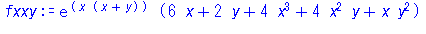 exp(x*(x+y))*(6*x+2*y+4*x^3+4*x^2*y+x*y^2)