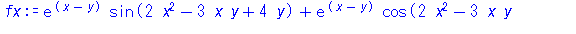 exp(x-y)*sin(2*x^2-3*x*y+4*y)+exp(x-y)*cos(2*x^2-3*x*y+4*y)*(4*x-3*y)